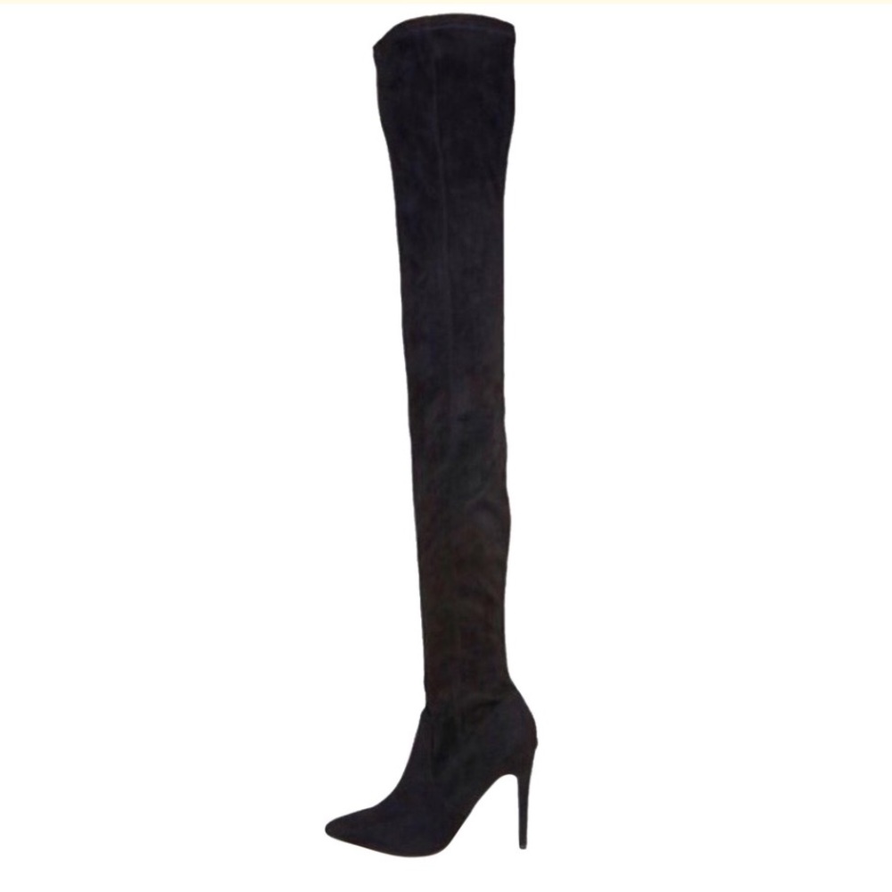 Asos Black knee suede leather thigh high boots 7